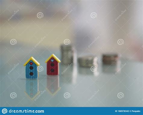 model  home put front  stacked coins stock photo image