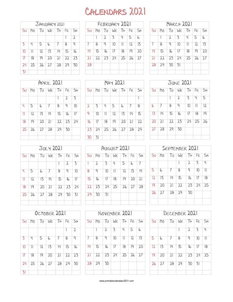 56 Printable Calendar 2021 One Page Printable 2021
