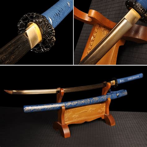 handmade golden blade katana damascus folded steel japanese samurai