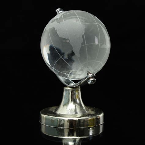 Round Earth Globe World Map Crystal Glass Clear Paperweight Stand Desk