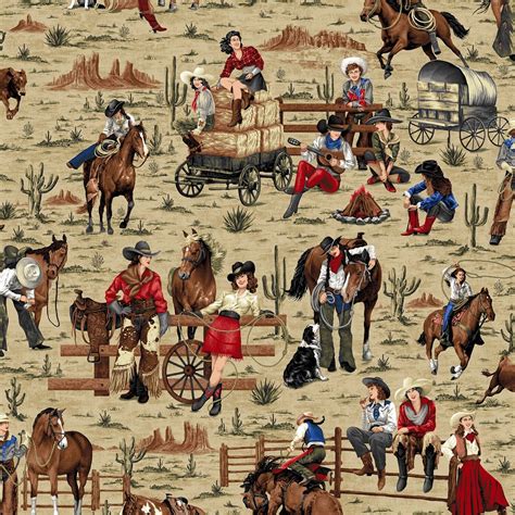 Cowgirl Spirit By The Yard X 43inches Fabric Vintage Cowgirls Riding