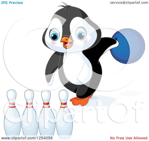 Clipart Of A Cute Penguin Bowling Royalty Free Vector