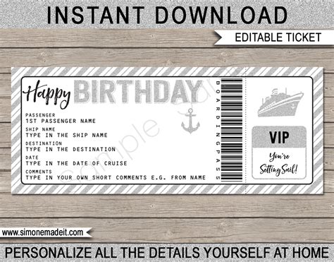 birthday cruise ticket boarding pass gift template surprise cruise reveal