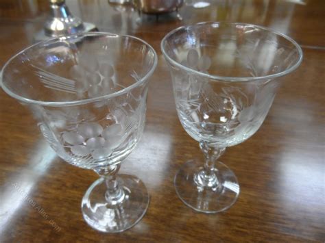 Antiques Atlas Pair Of Etched Glass Wine Glasses