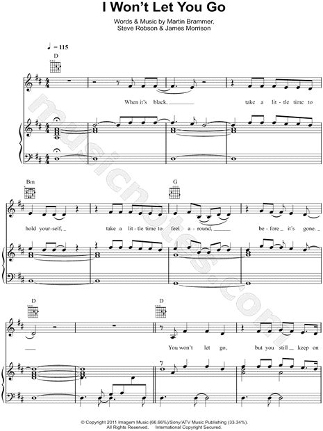 james morrison i won t let you go sheet music in d major