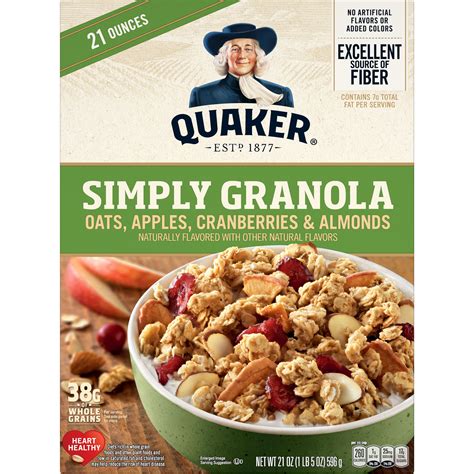 quaker simply granola oats apples cranberries almonds flavored granola smartlabel