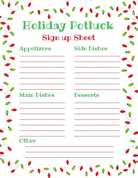 holiday potluck sign  sheet  red berries  green leaves