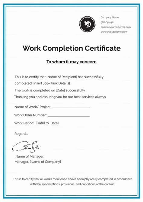 certificate  work completion  shown