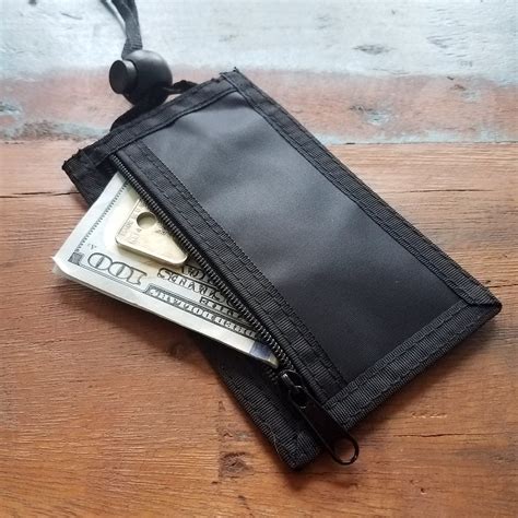 slim id badge holder neck wallet  vertical front display zipper