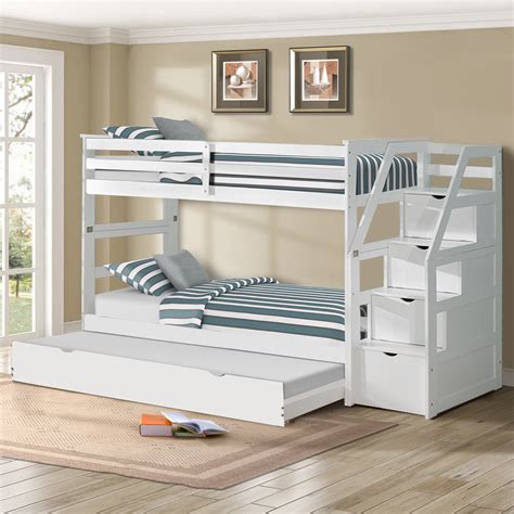 tkoofn twin  twin trundle bunk bed   storage drawers walmartcom