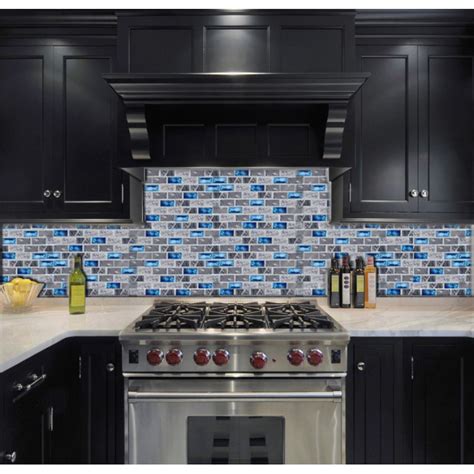 Blue Glass Tile Kitchen Backsplash Subway Marble Bathroom