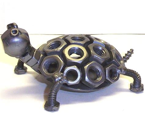 hand crafted recycled metal turtle art sculpture figurine turtle