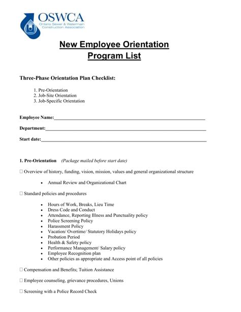 employment  employee orientation program list