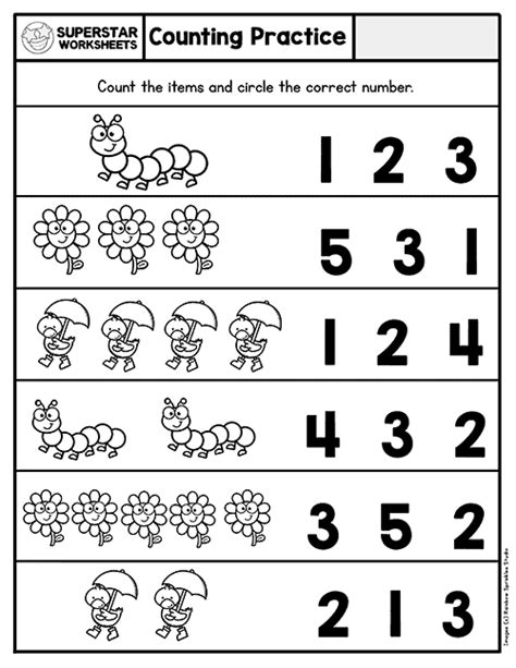 counting worksheets worksheets  kindergarten
