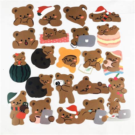 pcs cute teddy bear kawaii stickers etsy