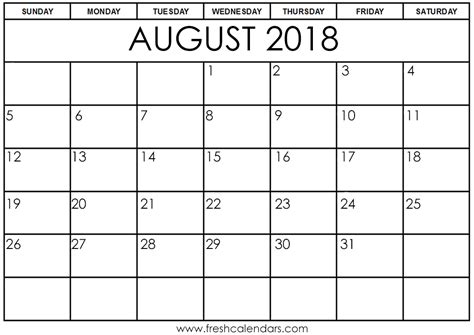 blank august printable calendar