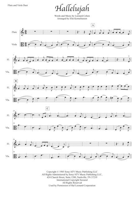 Hallelujah By Leonard Cohen For Flute And Viola Sheet
