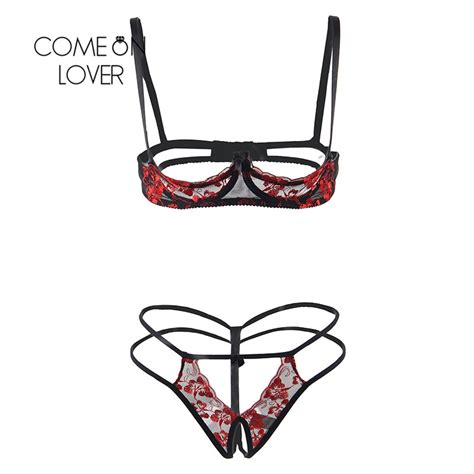 Comeonlover Sexy Lingerie Set Flower Embroidery Open Bra Cup Hollow Out