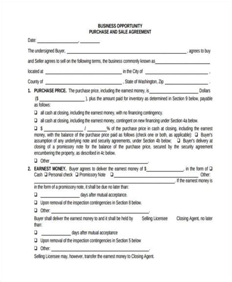business purchase agreement forms   ms word