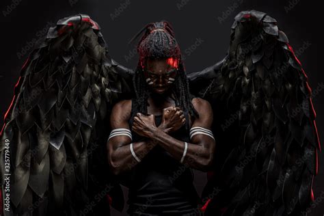 gorgeous  fantastic dark angel  big black wings african male