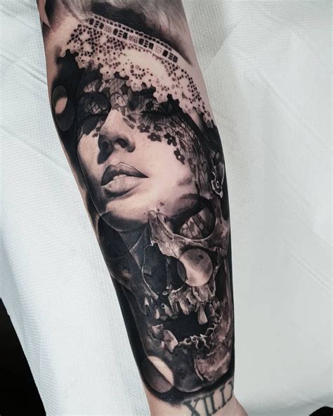 black  grey realism tattoo sleeve zerkalovulcan