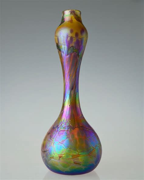Large Art Nouveau Glass Vase Handblown Iridescent Art Glass Loetz Style
