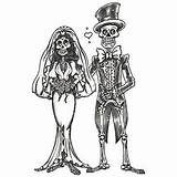 Coloring Skeleton Wedding Couple Pages Couples Dead Clipart Halloween Skull sketch template