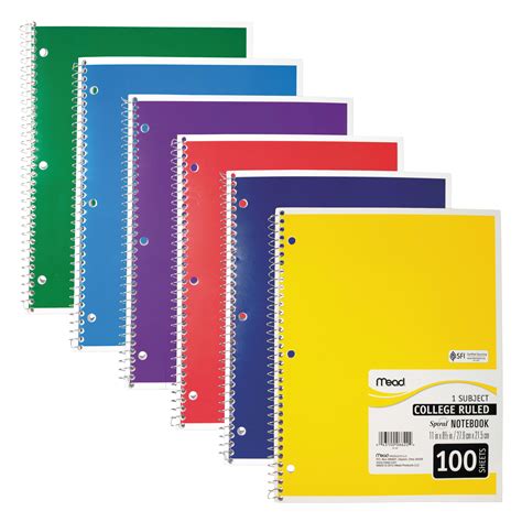 mead spiral bound notebook perforated college rule    white