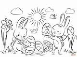 Coloring Easter Eggs Cute Pages Bunnies Drawing Printable sketch template