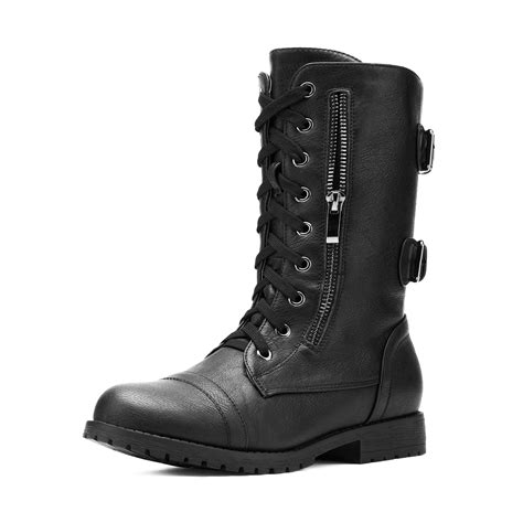 dream pairs dream pairs womens mid calf boots zipper leather combat boots flat buckle shoes