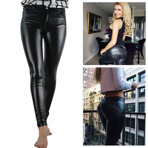 sexy hip pushup pu leather skinny stretchy tight trouser