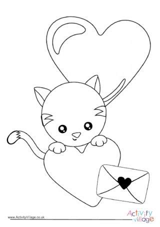 valentines day kitten colouring page valentines day coloring page