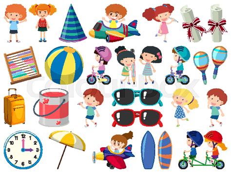set  isolated objects  kids   items stock vector colourbox