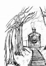 Pencil Drawing Train Railway Railroad Getdrawings Drawings sketch template