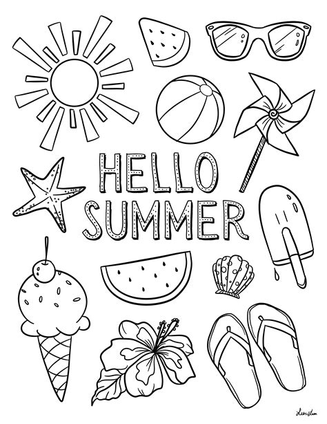 kawaii summer doodle coloring page coloring pages