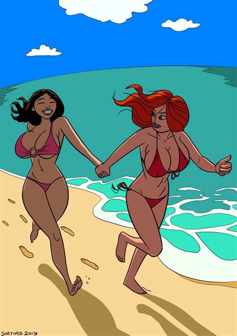 Rule 34 2girls Beach Bikini Breast Expansion Breasts Cleavage Comic