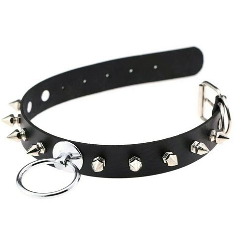 Choker Collar O Ring Necklace Black Leather Bondage Fetish Slave Bdsm