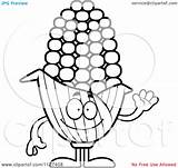 Corn Coloring Cob Mascot Outlined Waving Clipart Cartoon Royalty Vector Cory Thoman Stalk Drawing Getdrawings Getcolorings Illustration Pages sketch template