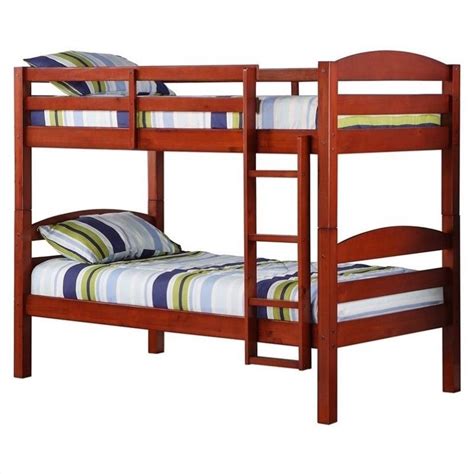 Twin Over Twin Solid Wood Bunk Bed In Cherry Finish 812492011361 Ebay