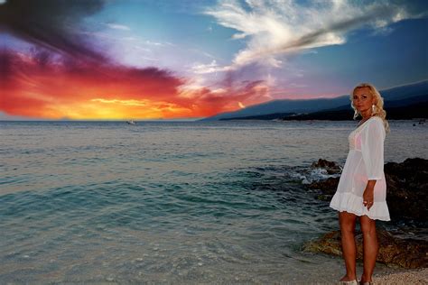 Free Images Beach Sea Coast Ocean Horizon Cloud Woman Sunrise
