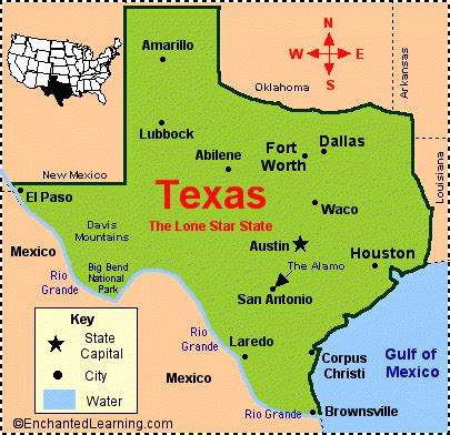 texas facts map  state symbols enchantedlearningcom