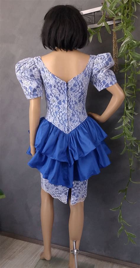 alyce designs  prom dress blue white lace  size xs etsy  prom dress prom dresses