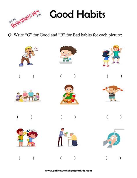 good habits vs bad habits worksheet for grade 1 7
