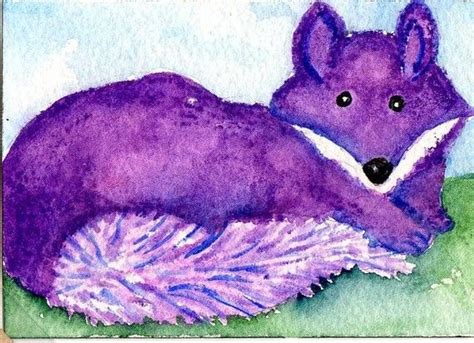 original pretty purple fox aceo fox art etsy fox art art card art