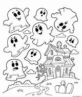 Coloring Halloween Pages Ghosts Haunted House Printable Print sketch template