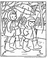 Coloring Pages Kids Spring Rainy Rain Season Seasons Drawing Sheets Printable School Clipart Color Going Days Honkingdonkey Clip Helping Cliparts sketch template
