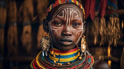 伝統的なcuの美しさと多様性を捉えた、アフリカの部族の親密で力強いポートレート プレミアム写真