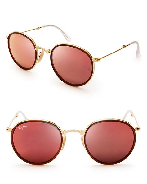 Ray Ban Foldable Round Mirrored Sunglasses 48mm In Gold
