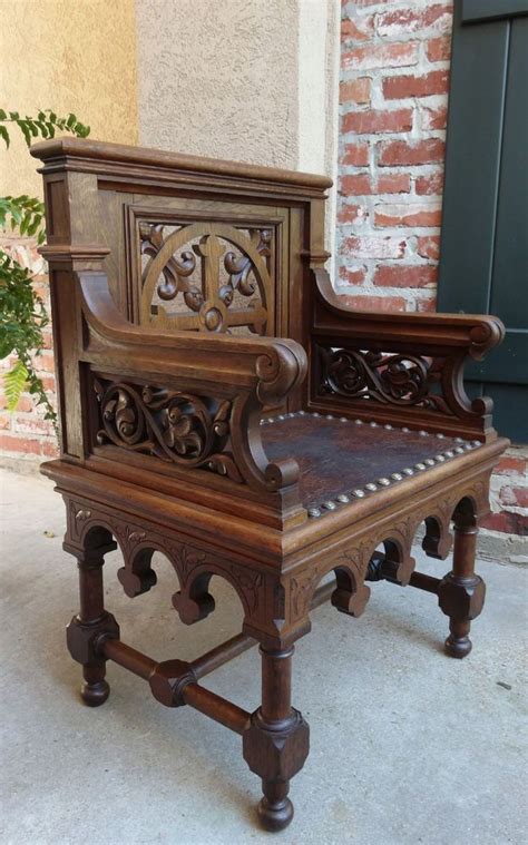 antique french gothic revival altar bishop chair carved