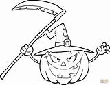 Halloween Coloring Pumpkin Pages Hat Witch Scary Scythe sketch template